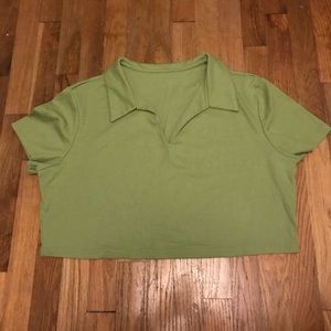 Lime green collared/ribbed cropped shirt